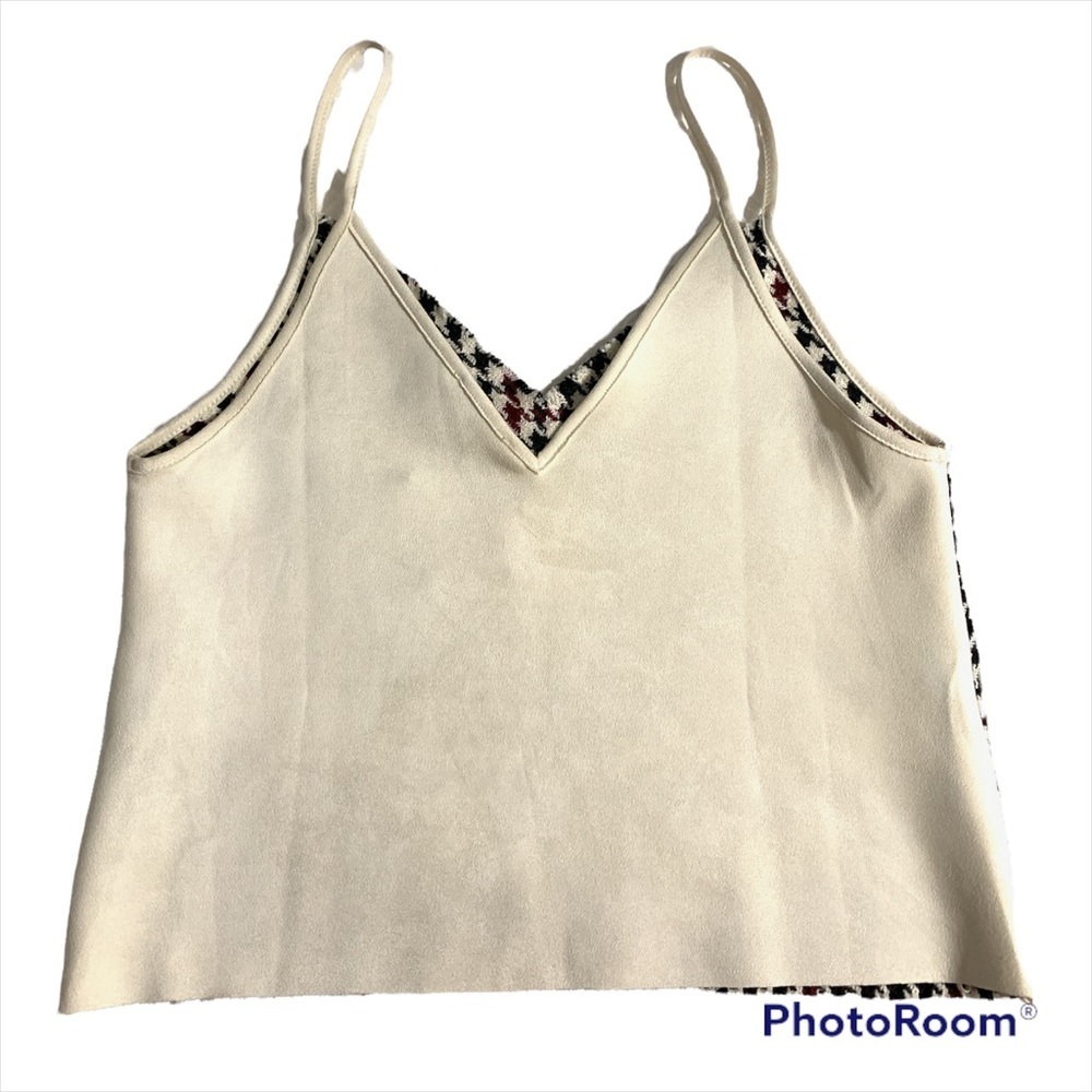 Zara Houndstooth Plaid Checked Tank Camisole Size Large Red,Cream,Black - Picture 7 of 7